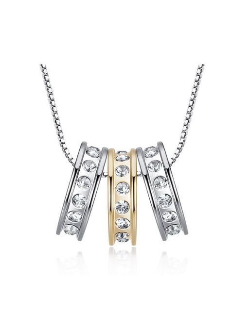 RANSSI Fashion Three Zirconias-studded Rings Pendant Alloy Necklace 0