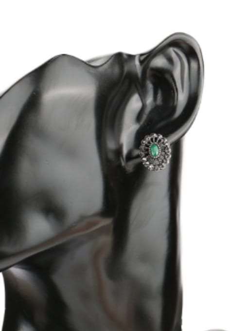 Gujin Retro style Green Resin stones Grey Rhinestones Three Pieces Jewelry Set 1
