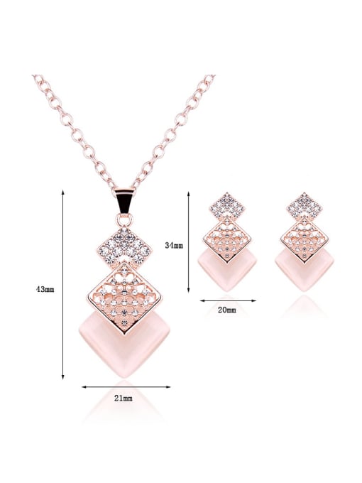 BESTIE Alloy Rose Gold Plated Fashion Overlapping Square CZ Two Pieces Jewelry Set 3