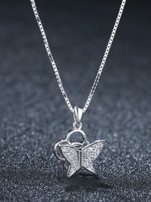 UNIENO 925 Sterling Silver With Platinum Plated Cute Butterfly Necklaces 0