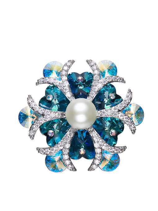 CEIDAI Flower-shaped Crystal Pearl Brooch 0