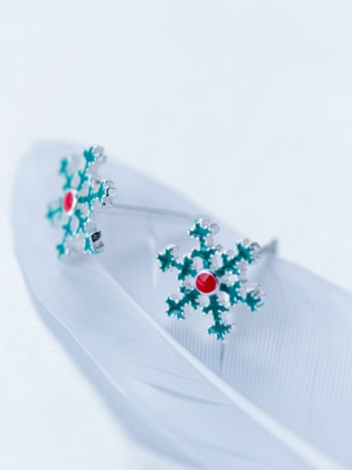 Rosh 925 Sterling Silver With Platinum Plated Cute Snowflake Stud Earrings 1