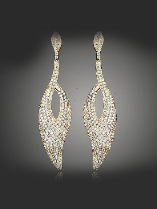 Gold Noble AAA Zirconias-studded Leaf Copper Drop Earrings