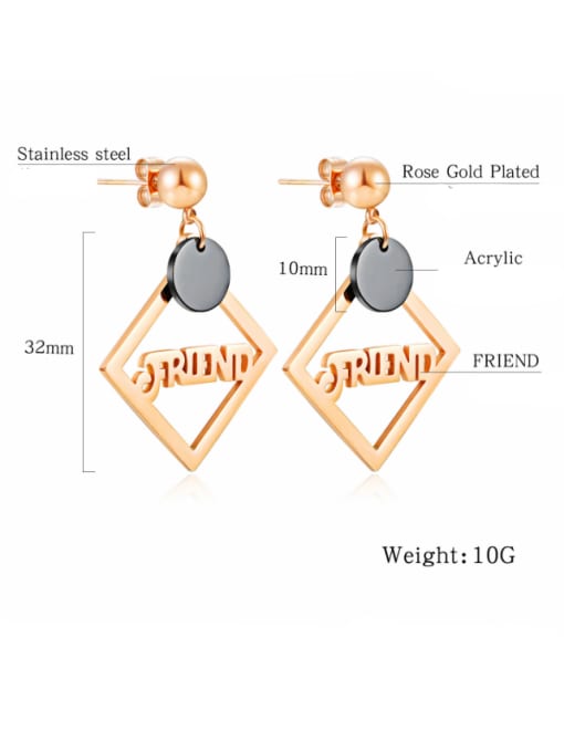 rose gold Stainless Steel With Rose Gold Plated Personality Geometric With friend word Stud Earrings