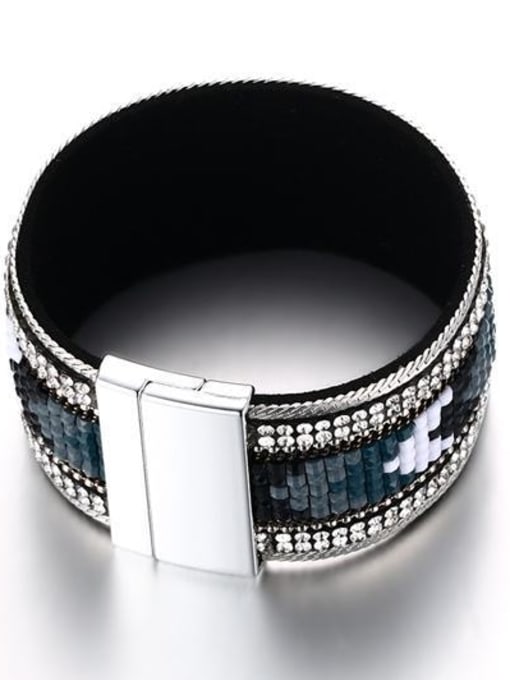 platinum Delicate Geometric Shaped Artificial Leather Rhinestone Charm Bracelet
