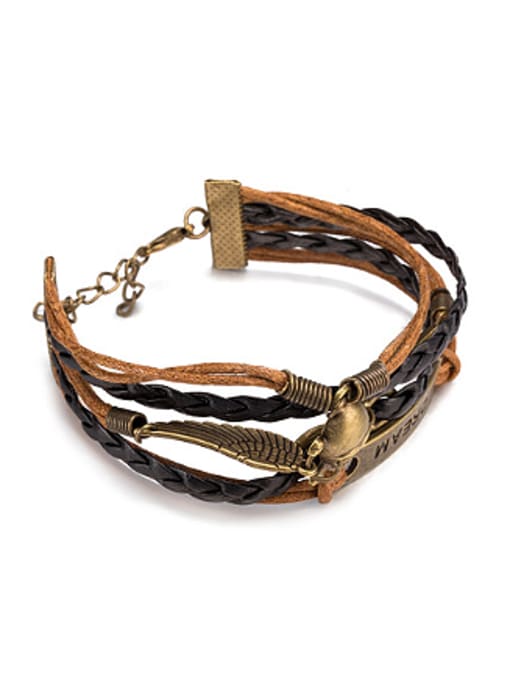 OUXI Retro Skull Wings Artificial Leather Ropes Bracelet 2