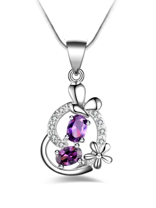Purple Fashion Flowery Zirconias Pendant Copper Necklace