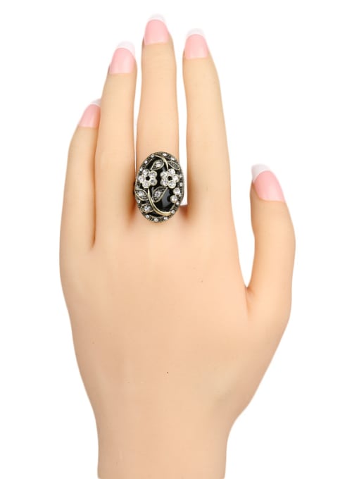 Gujin Retro style Oval Resin stone White Crystals Alloy Ring 1