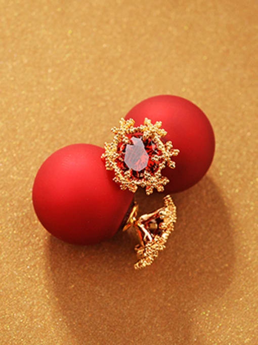 Gold+red Simple snowflake double-sided Pearl micro-inlay zircon Earring