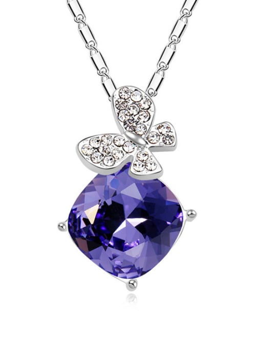 deep purple Fashion austrian Crystals Butterfly Alloy Necklace