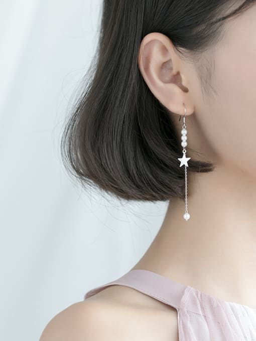 Rosh Sterling Silver Star imitation pearl unsymmetrical Earrings 3