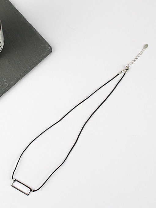 DAKA Simple Hollow Rectangular Pendant Black Rope Necklace 2