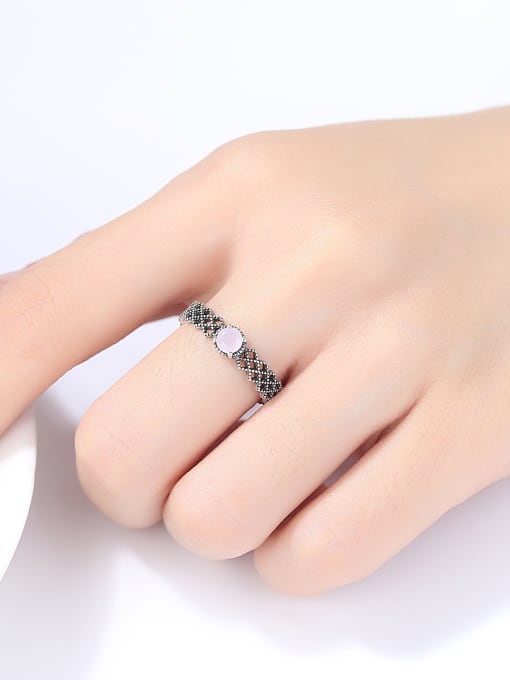 CCUI 925 Sterling Silver With Antique Silver Plated Vintage Geometric Free Size  Rings 1