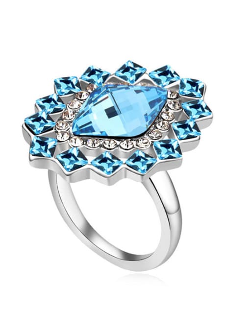 blue Exaggerated Geometrical austrian Crystals Alloy Ring