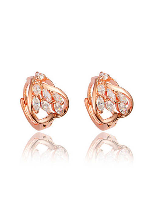 Rose Gold Rose Gold Plated Heart Shaped Zircon Clip Earrings