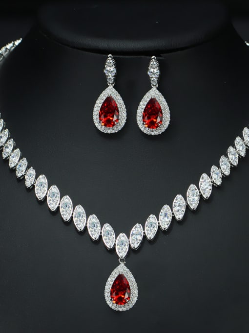 L.WIN Luxury Shine  AAA Zircon Necklace Earrings 2 Piece jewelry set 0