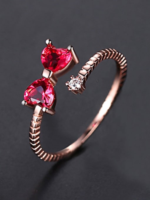 rose  red Copper With Platinum Plated Simplistic Bowknot Free Size  Rings
