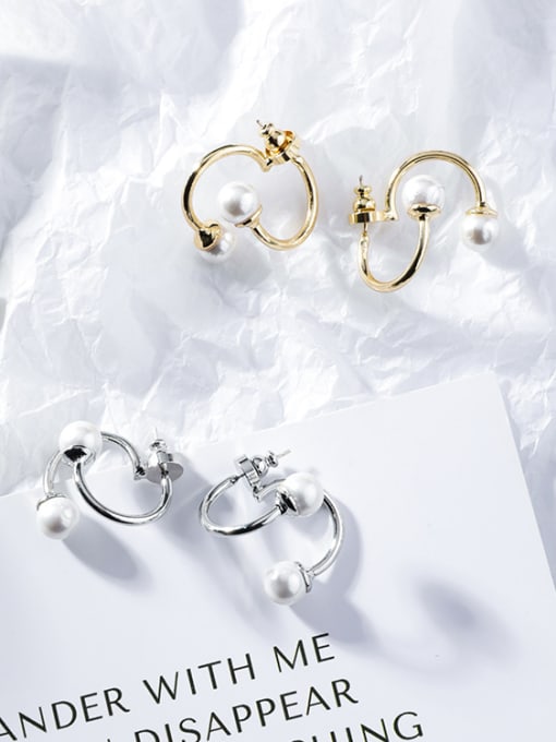 Girlhood Alloy With Gold Plated Fashion Geometric  Imitation Pearl Stud Earrings 0