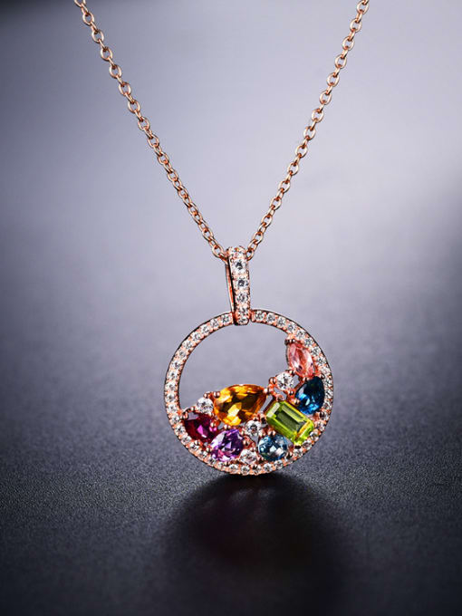Deli Fashion Multi-color Gemstones Round Necklace 0