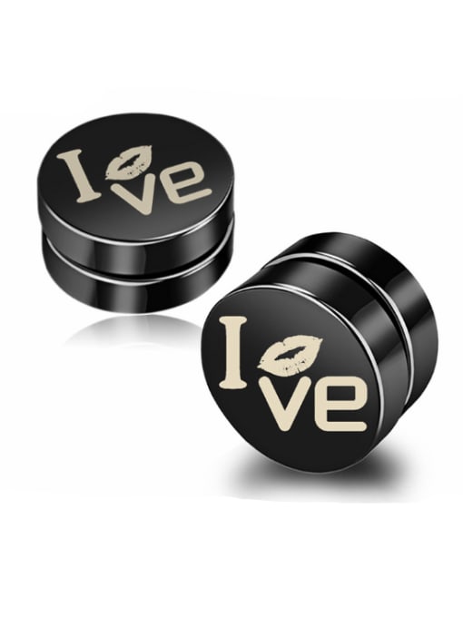 BSL Stainless Steel With Black Gun Plated Personality Round love words Stud Earrings 0