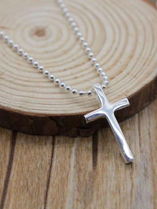 Rosh 925 Sterling Silver With Platinum Plated Simplistic Smooth Cross Necklaces 2