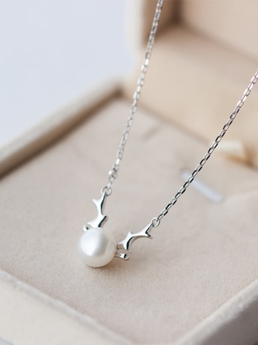 Rosh S925 Silver Elk Natural Freshwater Pearl Collarbone Necklace Christmas ' Gift 2