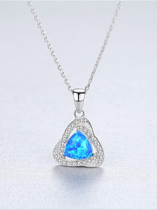 Blue -20C05 925 Sterling Silver With White Gold Plated Simplistic Triangle Necklaces
