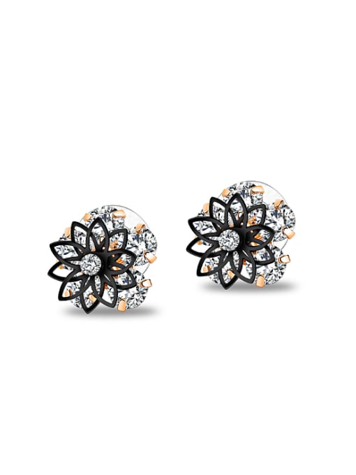 Gold Fashion Hollow Flower Zircon Stud Earrings