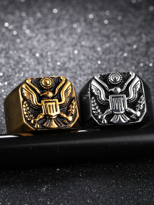 Open Sky Stainless Steel With Gold Plated Punk Eagle Men Rings 4
