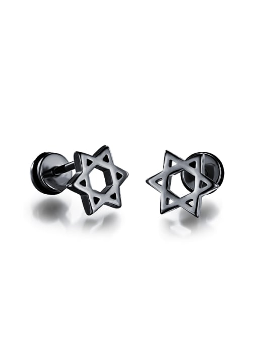 black Simple Tiny Six-pointed Star Titanium Stud Earrings
