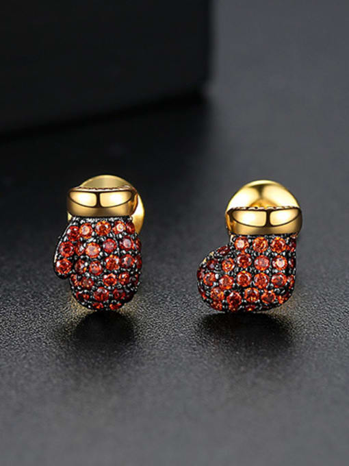 Red-T02E20 Copper With 18k Gold Plated Fashion Clothes Stud Earrings