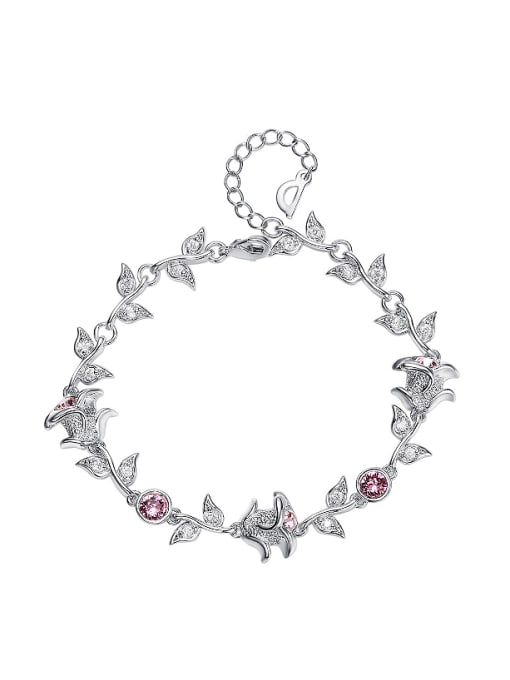 CEIDAI Fashion Roses Leaves Pink austrian Crystals Bracelet 0