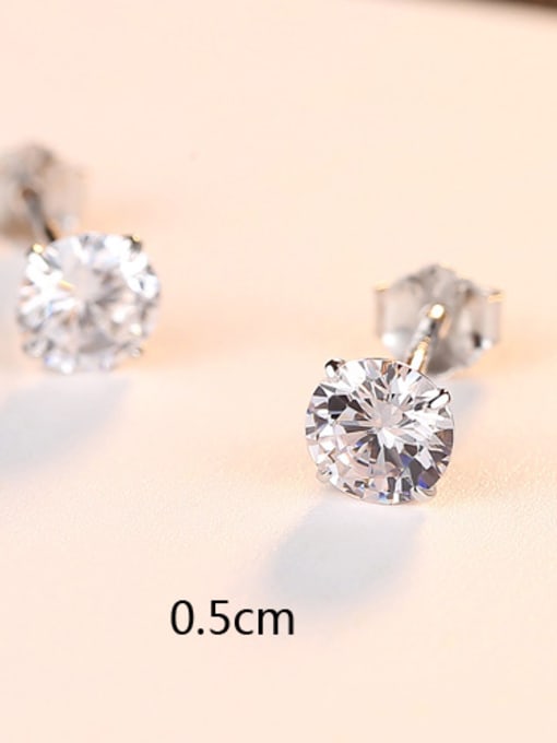 White Zirconium -0.5Cm Sterling silver simple four-claw punching piece 3mm 4mm 5mm 6mm zircon earrings