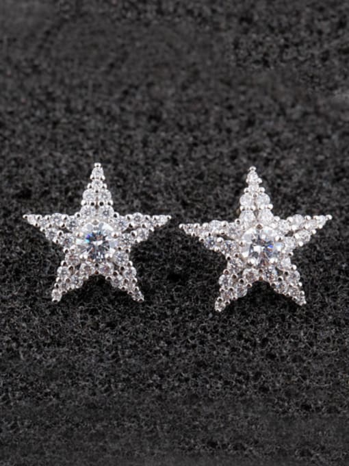 White Silver  Ear Needle Star Zircon South Korea Personality stud Earring