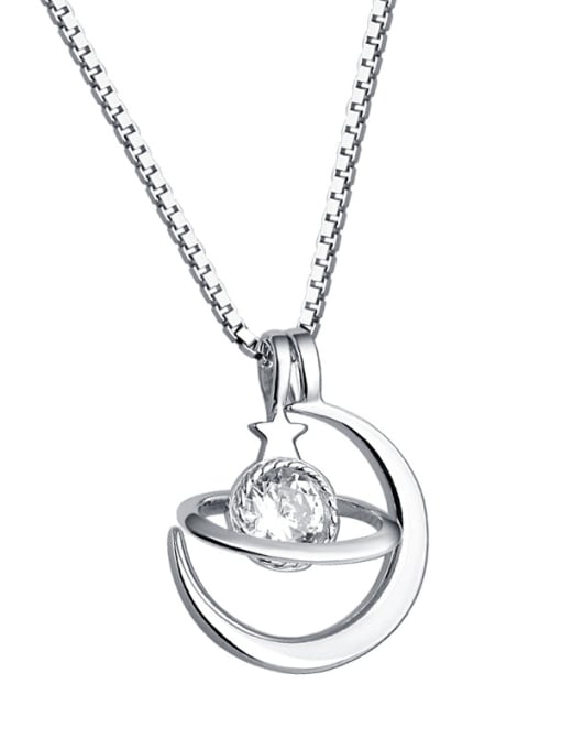 Dan 925 Sterling Silver With  Cubic Zirconia Personality Cosmic planet Necklaces