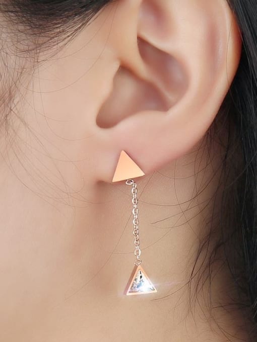 CONG Temperament Triangle Shaped Zircon Titanium Drop Earrings 2