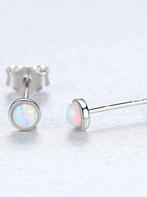 White Opal Sterling Silver Compact Round Opal Earrings