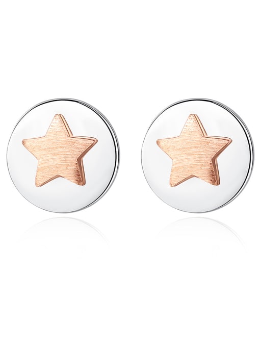 CCUI 925 Sterling Silver With Two-color plating Simplistic Round  Cute stars Stud Earrings 0