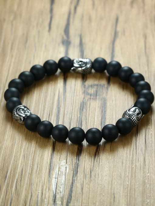 black Exquisite Black Carnelian Stone Stainless Steel Bracelet