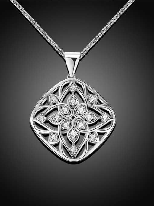 Platinum Exquisite Flower Shaped Rhinestone Necklace