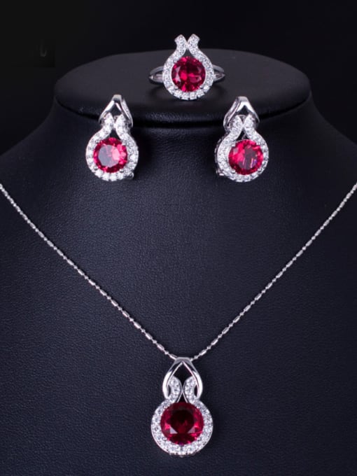 Rose Red Ring 6 Yards Simple Fashion Three Luxurious Zircon Jewelry Set