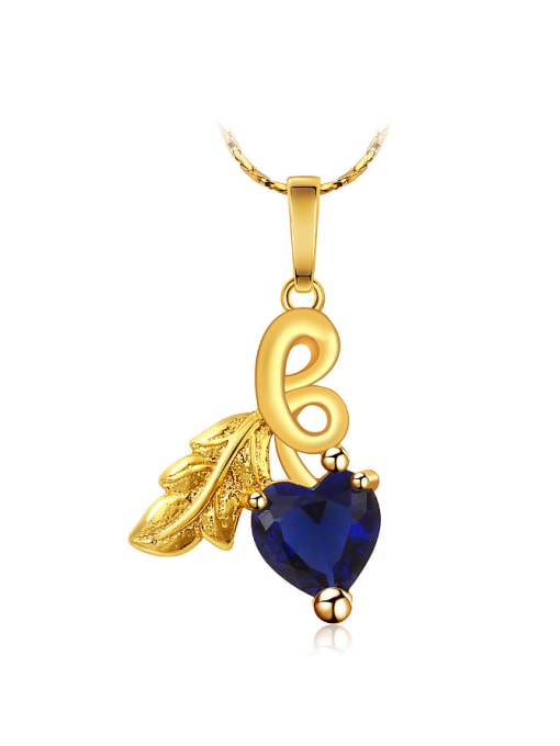 Blue Copper Alloy 24K Gold Plated Ethnic style Heart-shaped Zircon Necklace