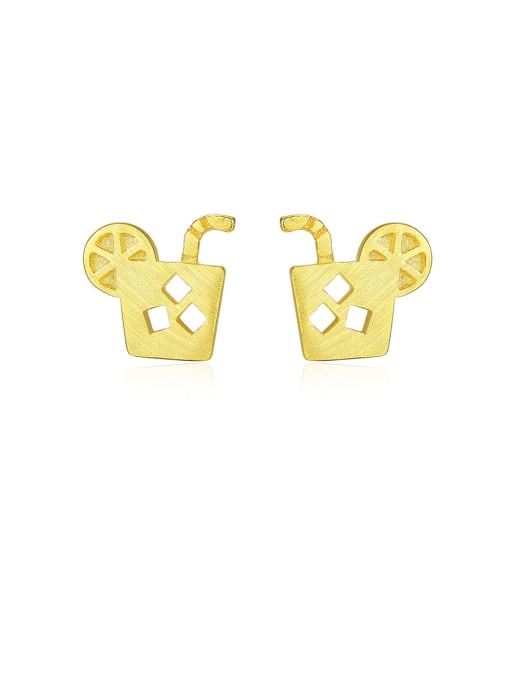 gold-17H08 925 Sterling Silver With Smooth Simplistic Cola Cup Stud Earrings