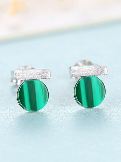 Silver 925 Sterling Silver With Turquoise  Simplistic Geometric Stud Earrings