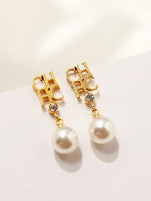 My Model Titanium With  Artificial Pearl Personality Monogrammed Drop Earrings 0