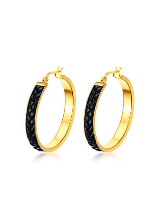 gold Exquisite Gold Plated Artificial Leather Titanium Clip Earrings
