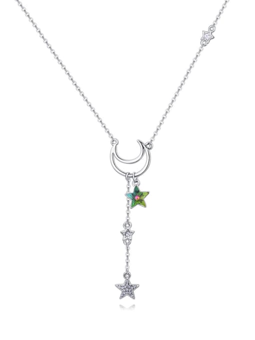 green Simple Little Star Moon austrian Crystal Pendant Alloy Necklace