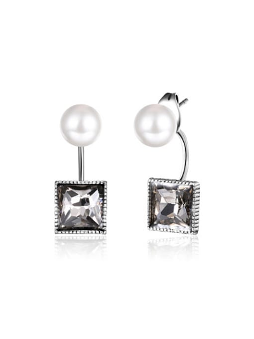 Silvery Creative Square Shaped Artificial Pearl Alloy Drop Earrings
