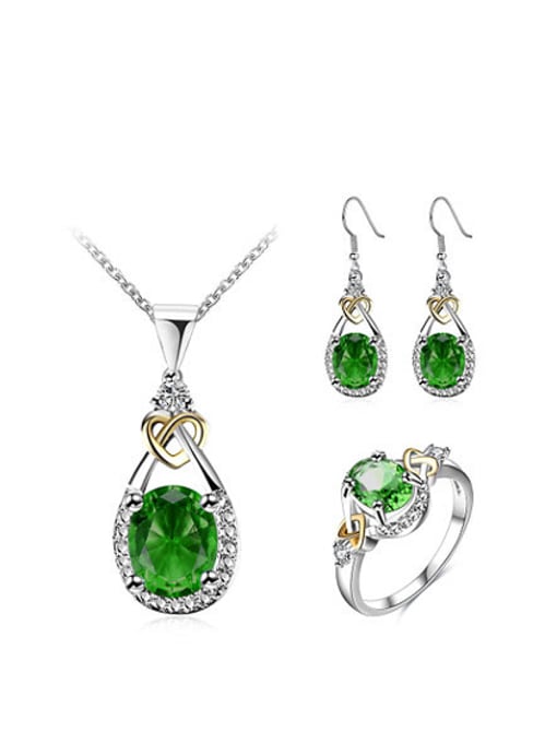 Green Blue Glass Stone Water Drop Shaped Three Pieces Jewelry Set