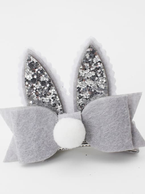 1 rabbit ears, bow tie balls - Silver Lovely Animal Hair Clip